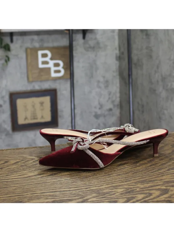 A New Day Womens Gwen Rhinestone Bow Heels Velvet 94656742 Burgundy Red 9.5M - Image 7