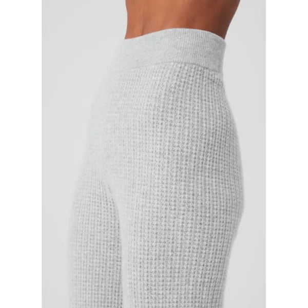 Alo Cashmere High-Waist Plush Waffle Pants Athletic Heather Grey Hi-Rise Sweater - Image 3