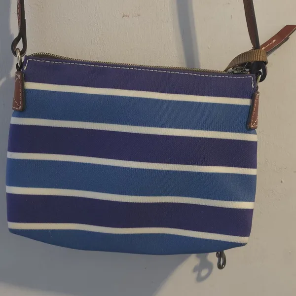 Dooney & Bourke Blue and Cream Striped Tote - Image 4