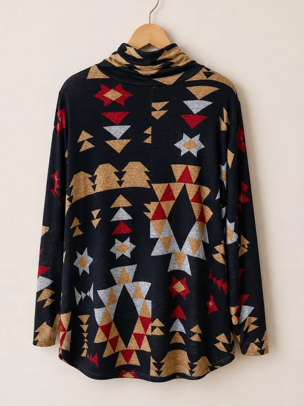 LuLaRoe Black Geometric Aztec Print Boho Oversized Drop Shoulder Knit Turtleneck - Image 5