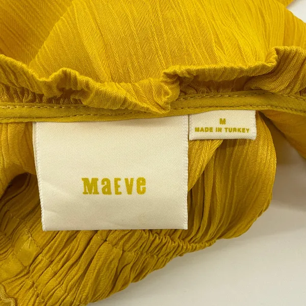 Anthropologie Maeve La Habana Gauze Midi Dress Medium Mango Yellow Smocked VNeck - Image 7