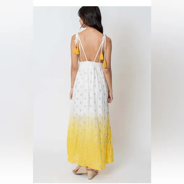En Creme Womens Deep V-Neck Light Yellow Maxi Dress Sz S Wedding Party Beach EUC - Image 2