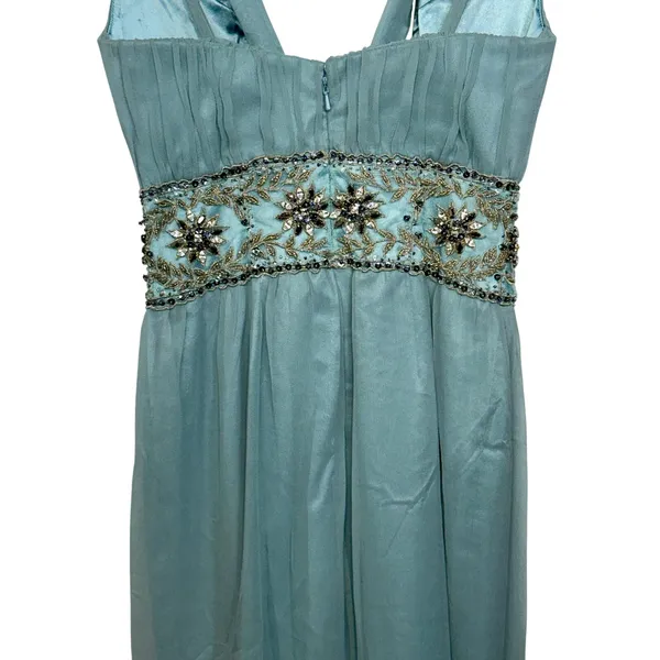 NWT Mandalay N Turquoise Silk Beaded Embellished Maxi Evening Gown Dress Size 6 - Image 9