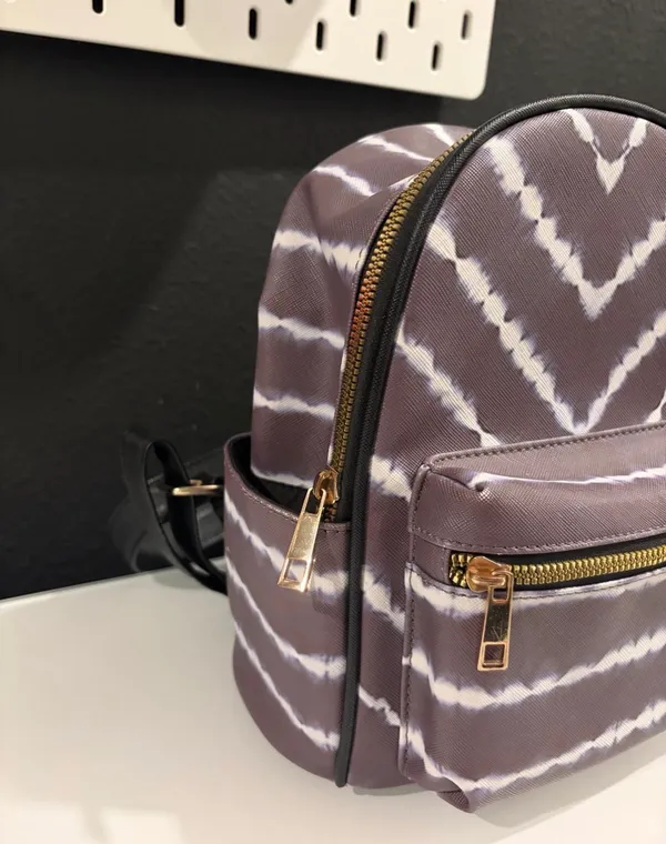 Grey Women’s Mini Backpack Mini Bag Wavy Stripes Black EUC Purple - Image 2