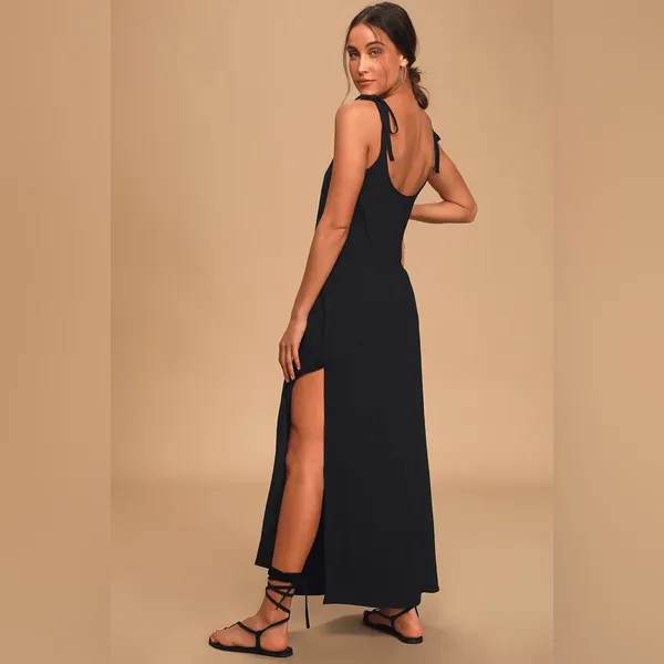 Lulus Salt Water Breeze Black Tie-strap Maxi Dress - Size M - Image 3