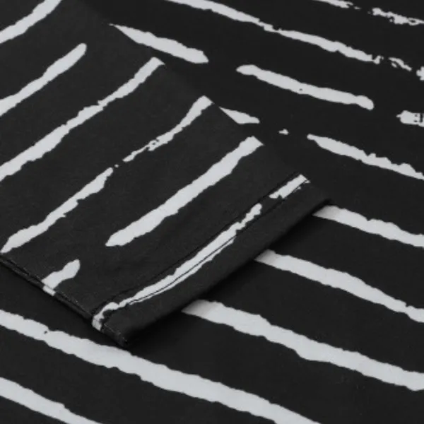 NEW Black Long Sleeve Casual Crewneck Top with White Abstract Stripes - Image 10