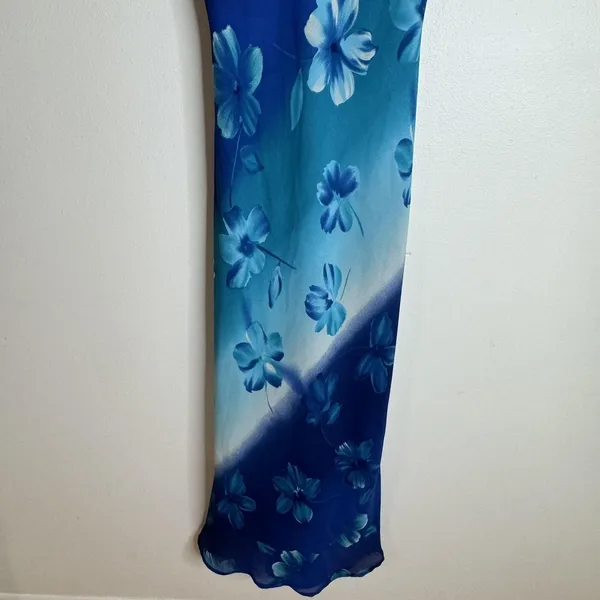 Vintage City Triangles Slip Dress Womens Small Blue Floral Maxi USA 90s dreamy - Image 7