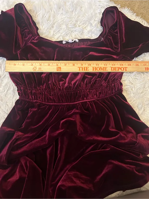 Celebrity Pink burgundy Velvet Puff Sleeve Smocked Waist Mini Dress woman’s S - Image 5