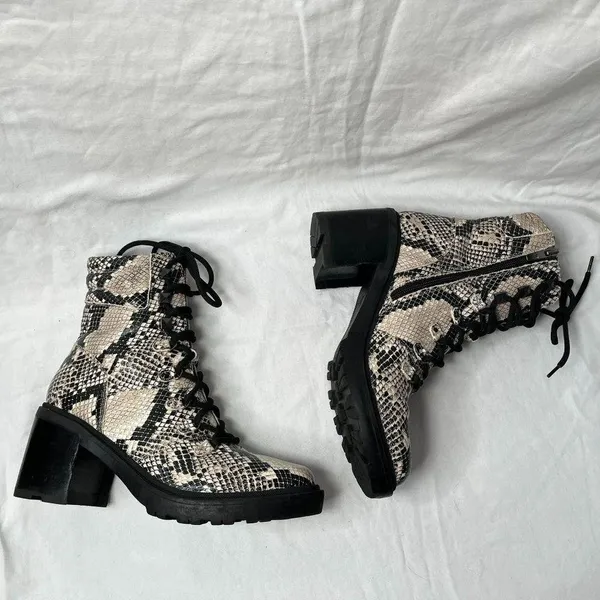 Marc Fisher Laboni Snake Print Lace-Up With Side Zip Combat Boots Womens 7.5 - Image 5