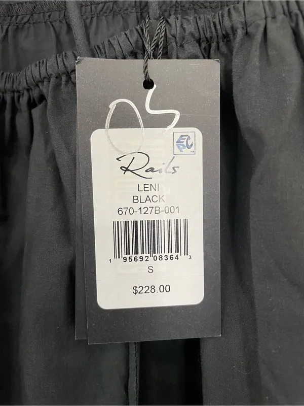 NWT RAILS Leni Dress S Black Cotton Poplin Tiered Midi Open Back Tie Back LBD - Image 6