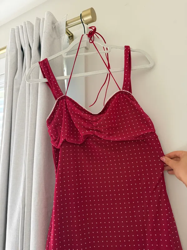 Red polka dot dress Size L - Image 2