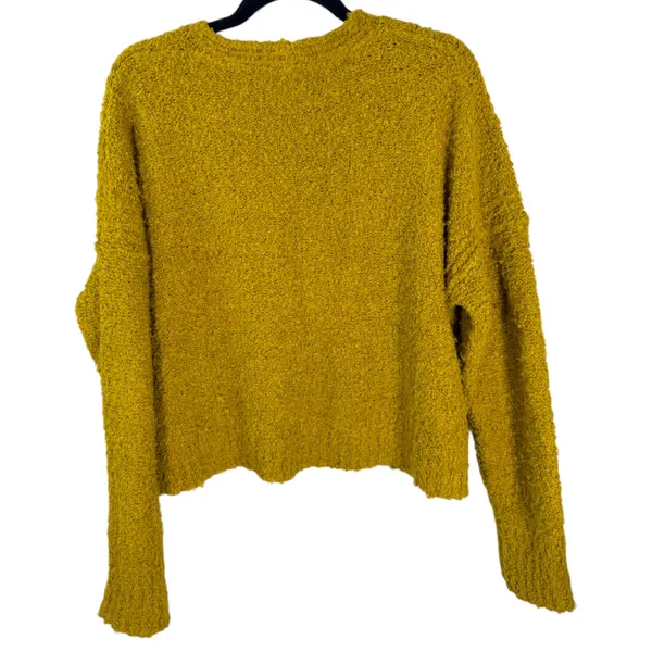 Free People Finders Keepers V Neck Moss Yellow Green Textured Crop Sweater Small - Image 5