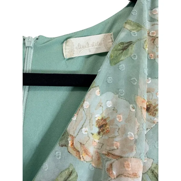 Altar’d State Green Floral Midi Dress Ruffle Sleeve V Neck No Belt - Image 5