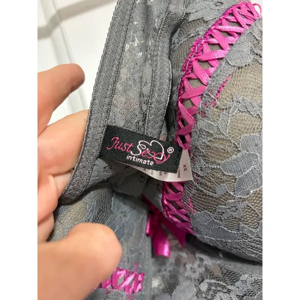 Just‎ Sexy Intimate Chemise Lingerie Coquette Gray Pink Ribbon Lace 2X - Image 8