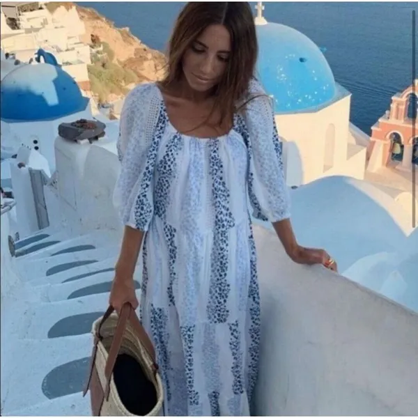 ✨ZARA Bloggers Favorite Printed & Embroidered blue white maxi Sz Medium dress✨ - Image 5