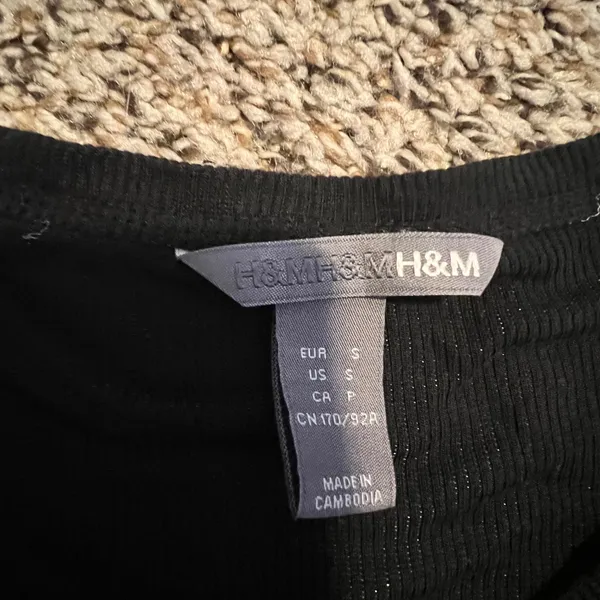 H&M Black Ribbed‎ Henley Long Sleeve Top Tencel Lyocell Blend Small - Image 2