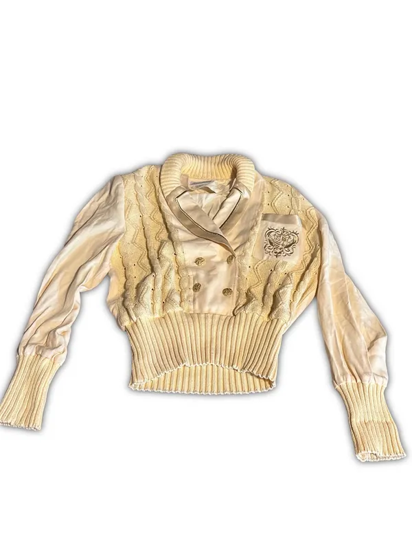 Side Effects Vintage 1990'S Yellow Cream Embroidered V Neck Pullover Sweater (M) - Image 10