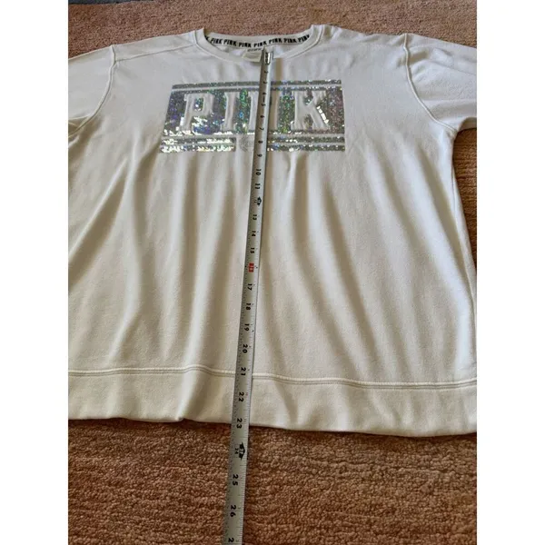 Victoria’s Secret PINK Women’s Cream Logo Sweatshirt Medium - Image 4