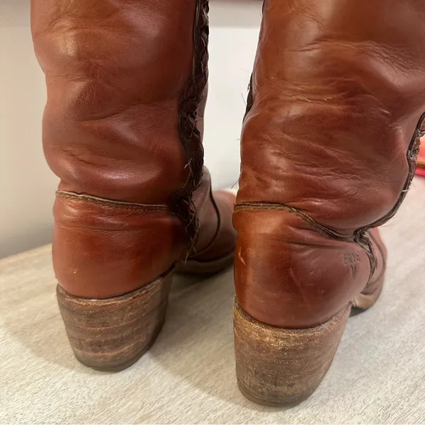 Frye Vintage Braided Sabrina Amber Brown Knee High Tall Boot Women's size 6 - Image 9