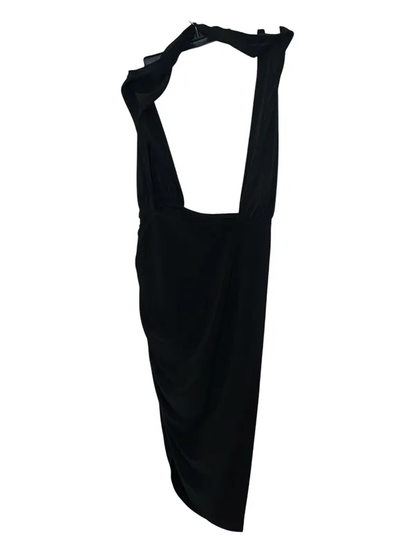 Norma Kamali Cross Halter Side Drape Black Gown Dress Size M NWT - Image 4