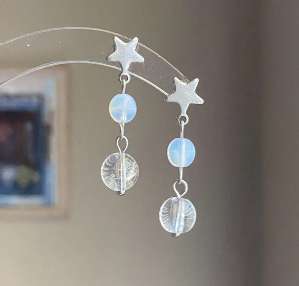Handmade czech glass beads mix star dangle earrings 🌀⭐️💦 - Image 3