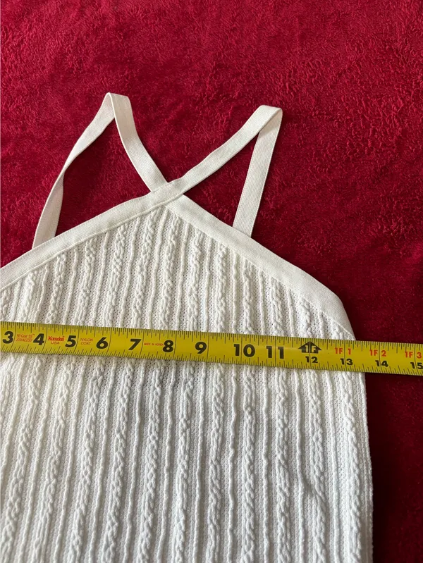 Zara White Cable Knit Cross Neck Halter Dress M Quiet Luxury Coastal ResortWear - Image 3