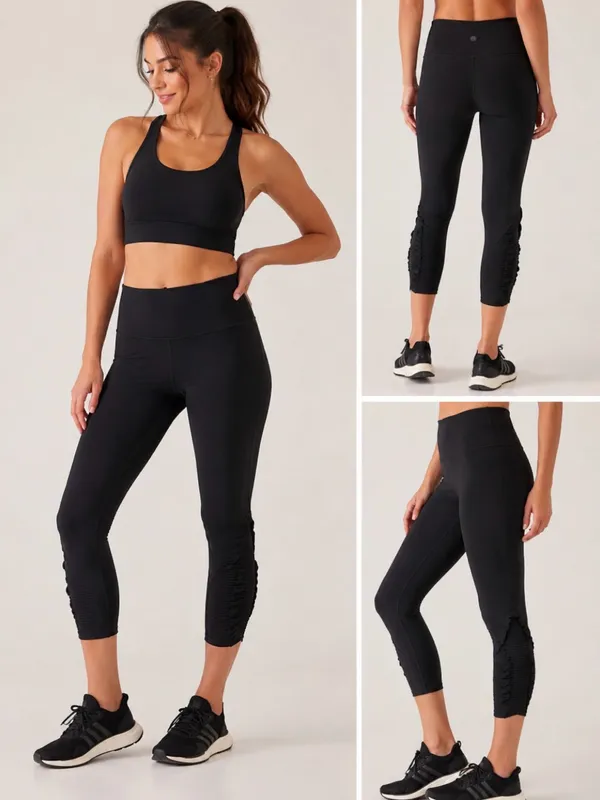 Athleta Black High-Rise Cropped Leggings with Ruched Calf - Image 2