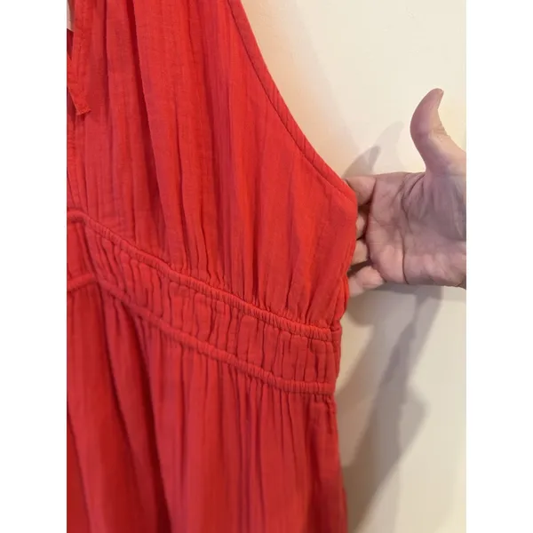 NWT Old Navy Fit & Flare Crinkle Gauze Tiered Maxi Dress Red Orange Bohemian - Image 4