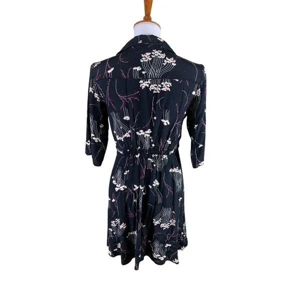 Ba&sh Kyle Black Floral Collared Shirt Dress French Girl Dark Academia 0 - Image 3
