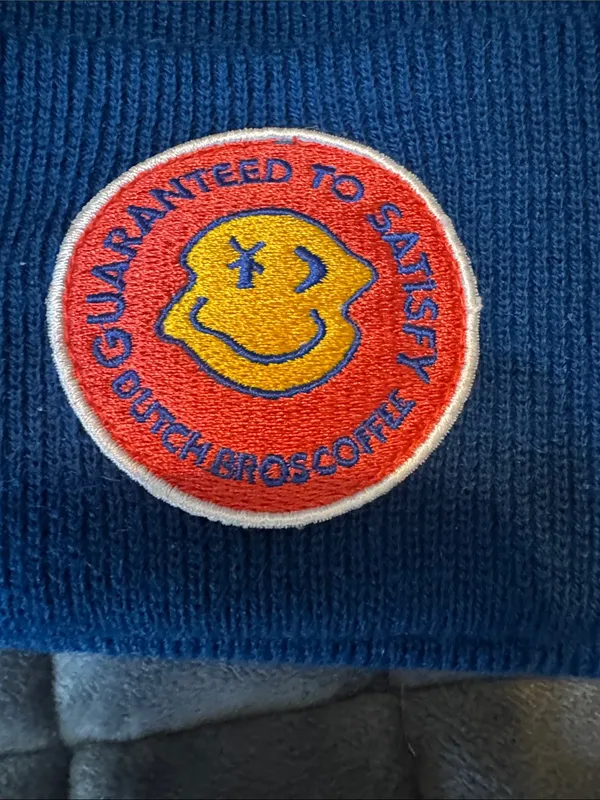 Dutch bros blue Knit Beanie with Smiley Patch - Image 4