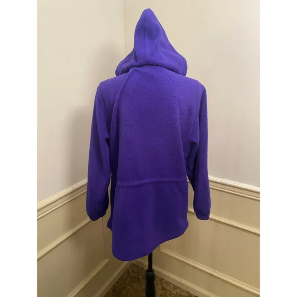 Vintage 90s L.L. Bean Purple Fleece Hooded Parka Jacket Cinch Waist Gorpcore - Image 6