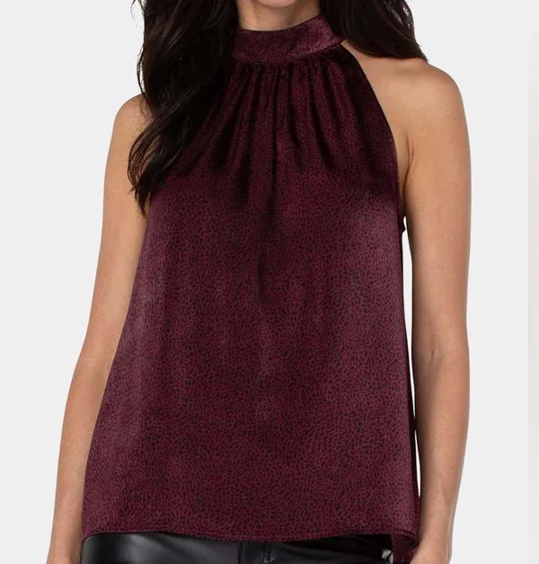 Liverpool Mock Neck Halter Top in Burgundy Leopard Print, NWT, Size S - Image 3