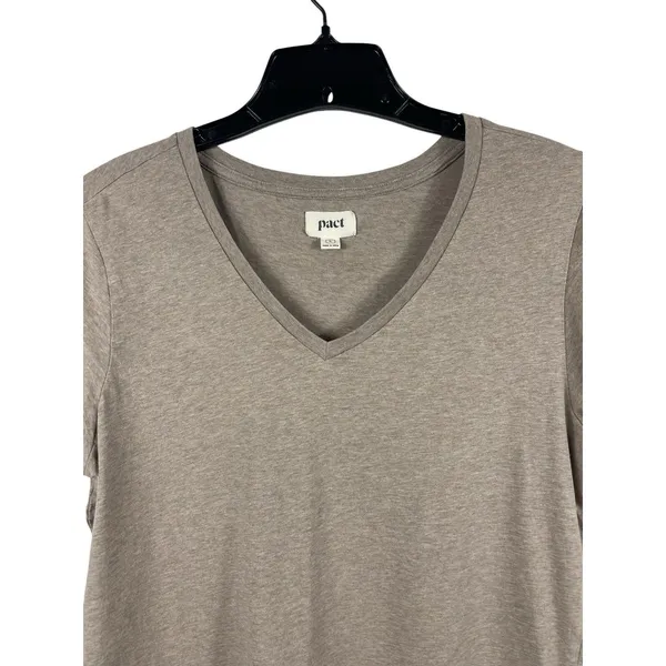 Pact Organic Cotton Tshirt Womens L Taupe V-neck Short Sleeve Sustainable Basic - Image 2