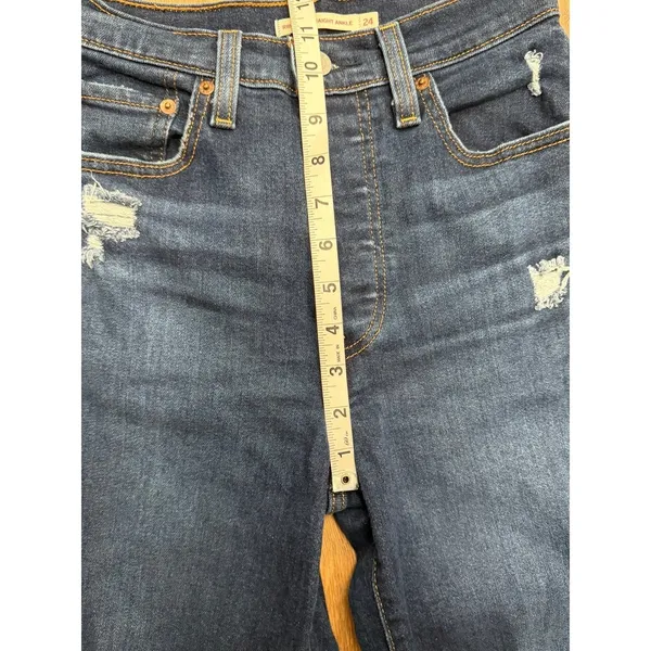 Levi's‎ Ribcage Straight Ankle Jeans 24 High Rise Distressed Dark Wash - Image 10