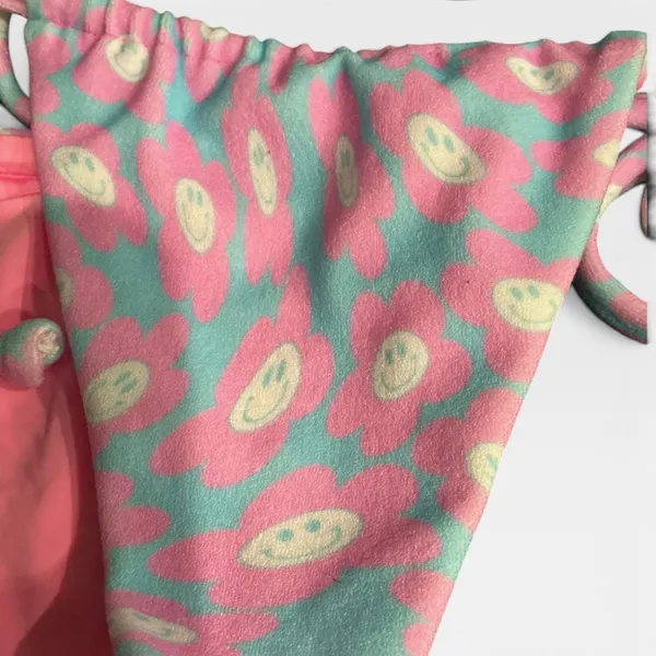 New Frankies Bikinis Tia Terry Triangle Top Small Bottom Medium Smiley‎ Floral - Image 5