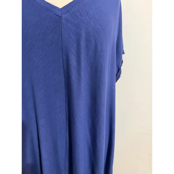 Ava & Viv Womens 3X T-Shirt Cobalt Blue V-Neck Slub Knit High-Low Cuffed Comfort - Image 7
