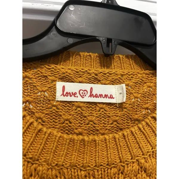 Love Hanna Pointelle Knit Sweater Women’s Size Small Mustard Yellow Gorp Nature - Image 2