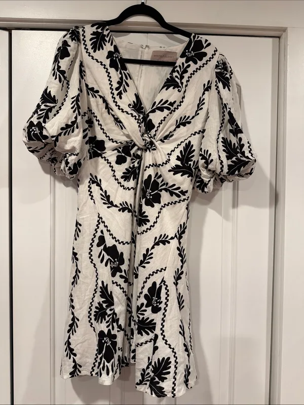 White closet‎ Black & cream Floral Twist-Front Mini Dress linen blend med - Image 2