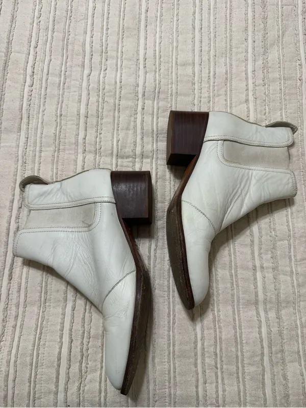 rag & bone White Leather Chelsea Booties with Stacked Heel Size 37 - Image 4