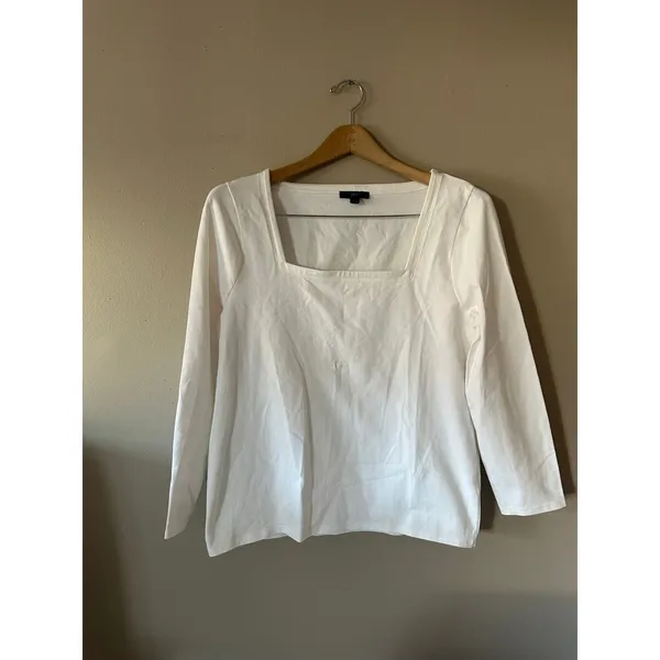 J Crew White Square Neck Long Sleeve Top Size Large - Image 2