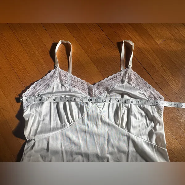 Vintage White Lace Nylon Tricot Slip, Size 44 (Modern XL) - Image 5