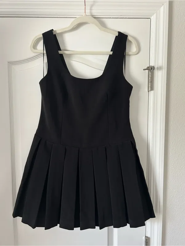 English Factory Classic Black U-Neck Pleated Sleeveless Tank Mini Dress - Image 2