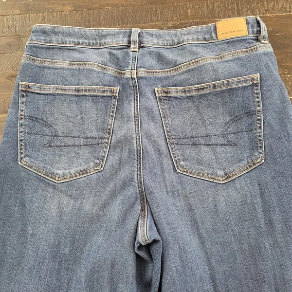 American Eagle Super High Rise Distressed Baggy Wide Leg Jeans Womens 14 Long - Image 2