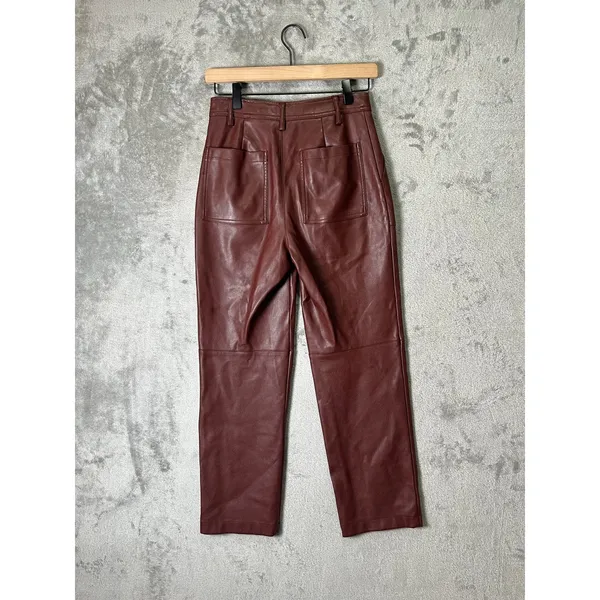 7 For All Mankind Faux Leather Straight Leg Pants Brown High Rise Women's XS - Image 3