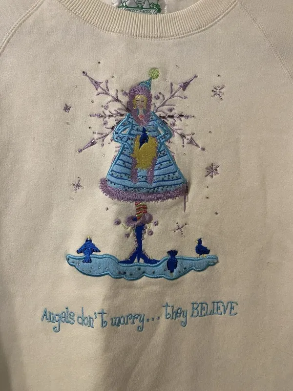 Womens Quacker Factory Angels Believe Crewneck Sweatshirt Ivory White Size Small - Image 2
