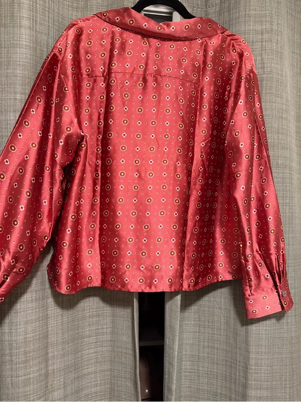 LOFT Rose Pink Satin Button-Front Shirt with Micro Dot Print - Image 5