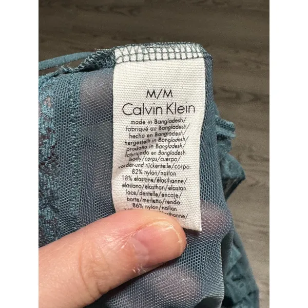 Calvin Klein Womens Sheer Mesh Lace Trim Chemise Nightgown Teal Green Sz Medium - Image 3