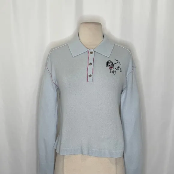 Anthropologie PILCRO The Jensen‎ Cashmere Crop Polo Sweater Soft Sea Dog X-Small - Image 3
