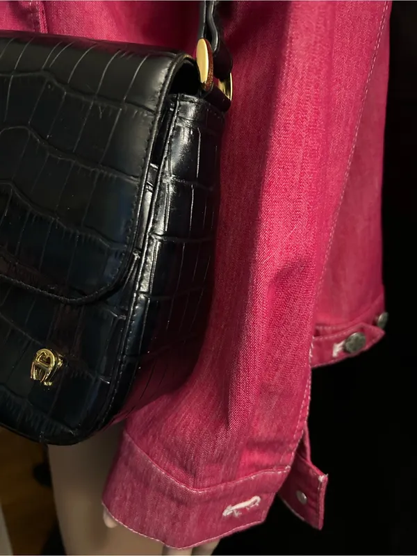 Etienne Aigner Vintage Black Croc-Embossed Leather Shoulder Bag Handbag - Image 7