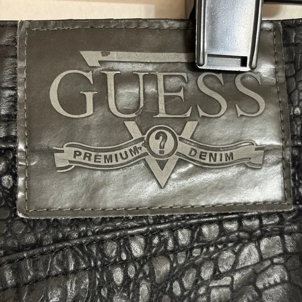Vintage Guess Jeans 1990s Black Crocodile Embossed Faux Leather Pants Size 33 - Image 11